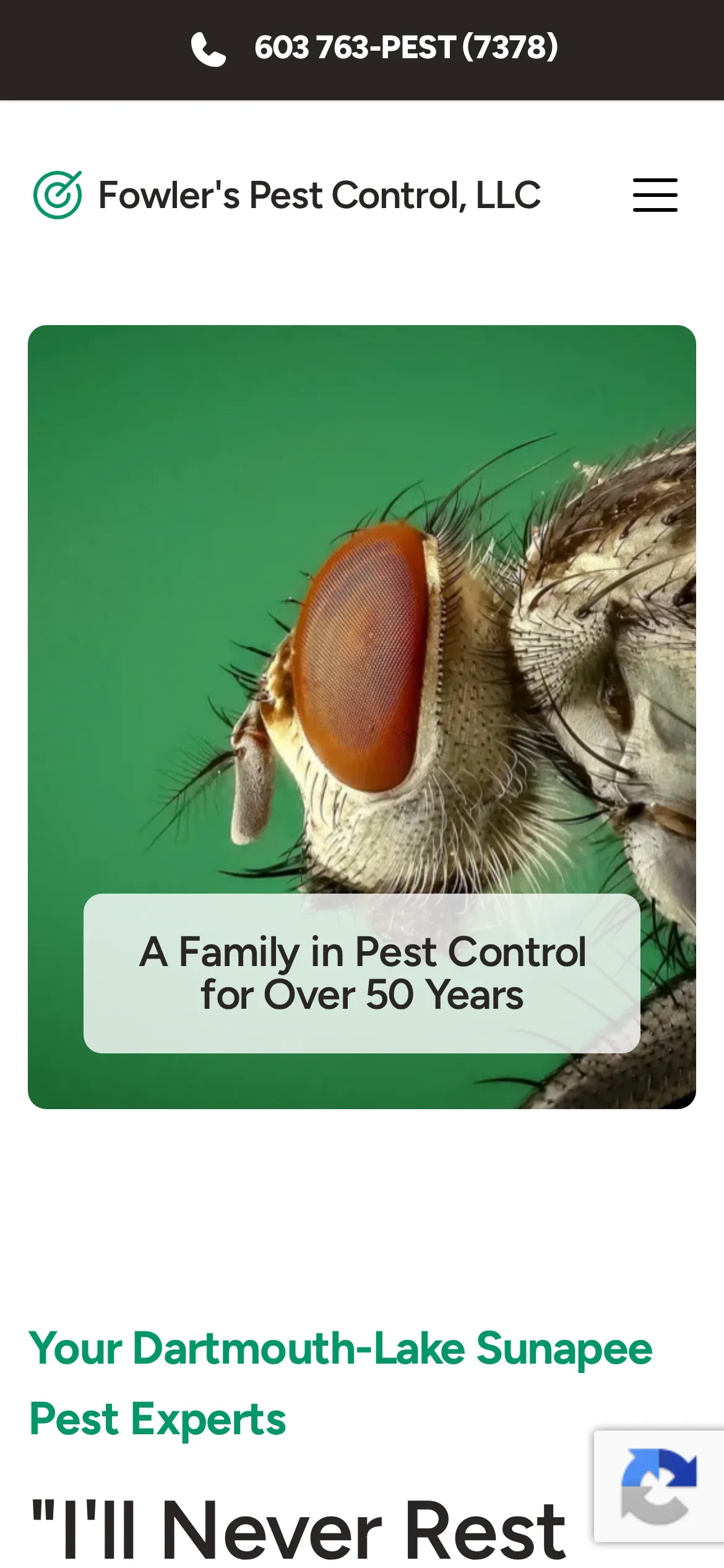 Fowler's Pest Control website on mobile