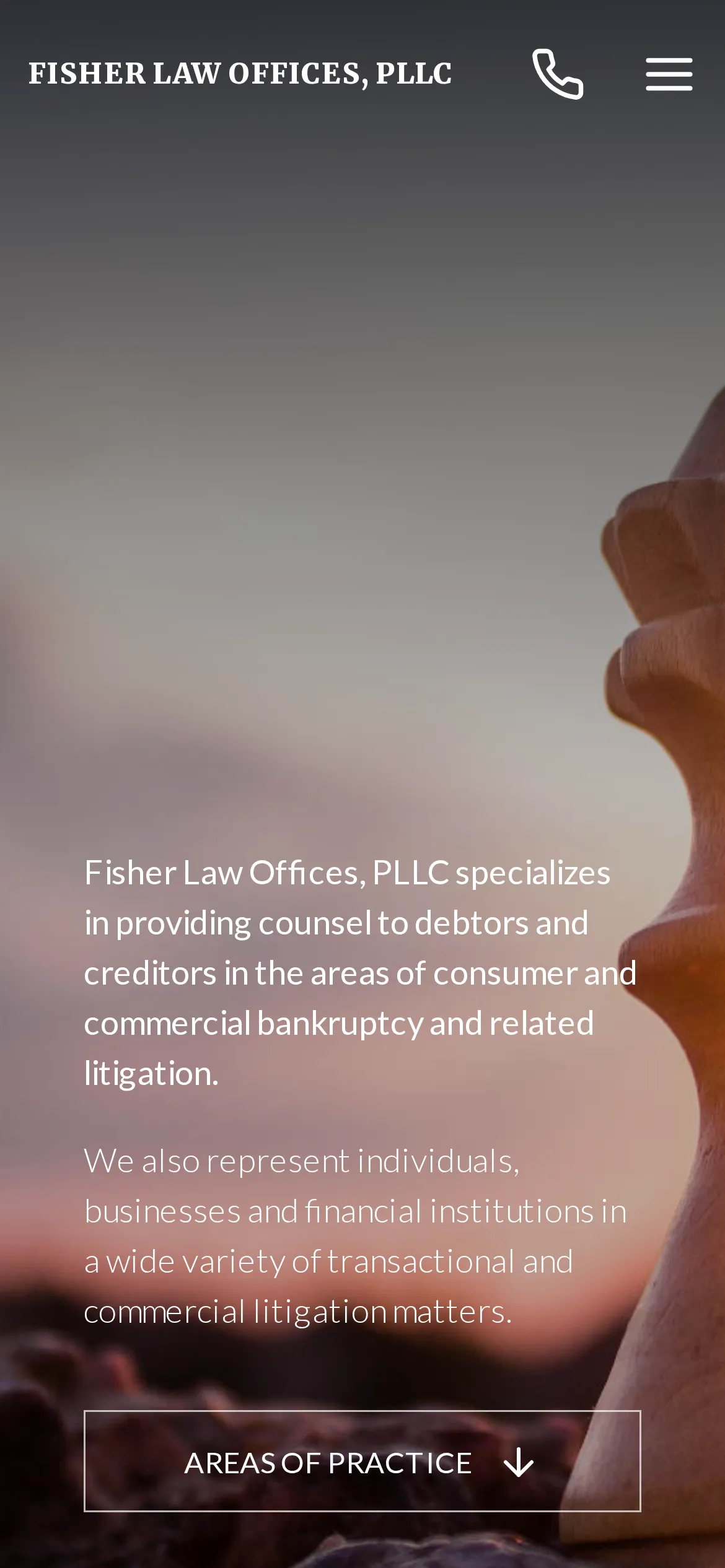 Fisher Law Offices, PLLC website on mobile