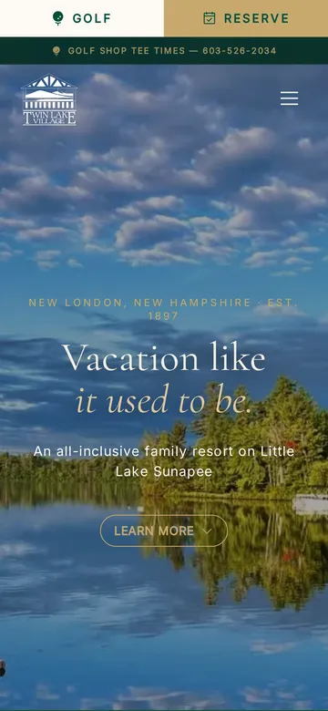 Twin Lake Village website on mobile