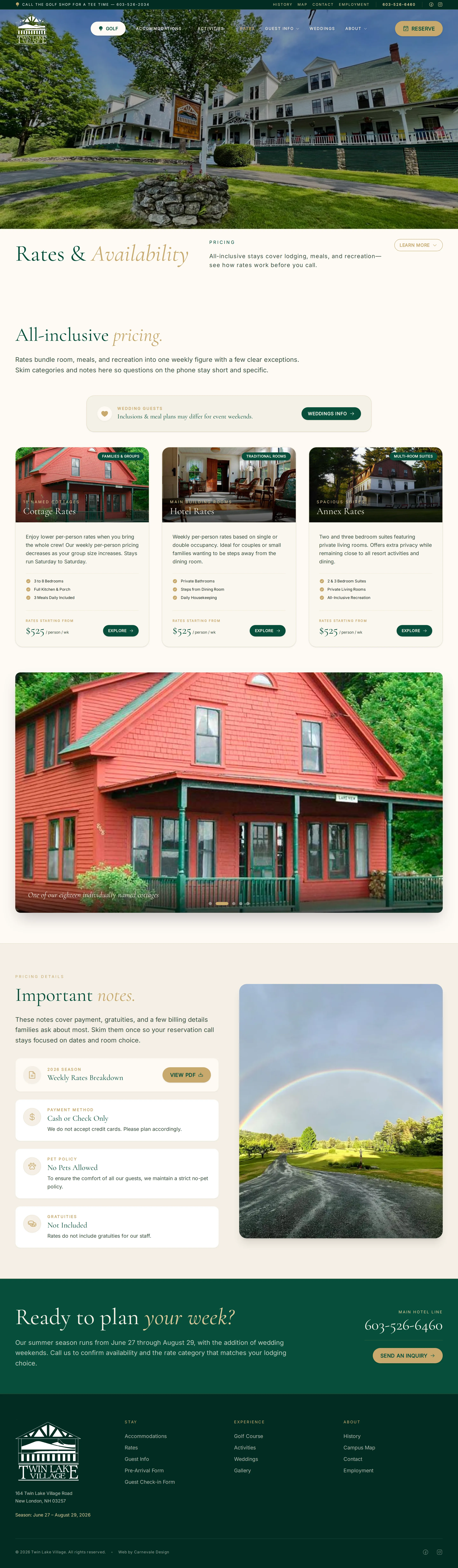 Twin Lake Village Rates & Availability page